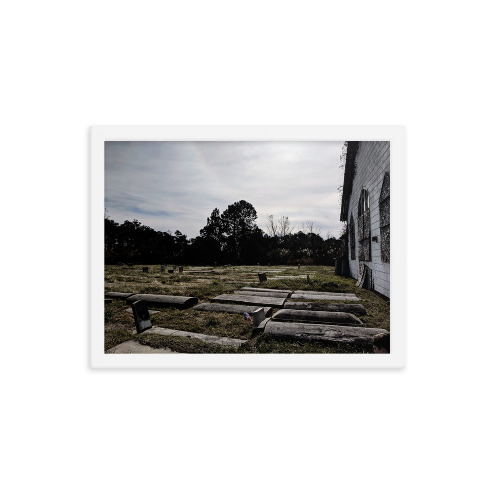 Abandoned cemetery in a framed poster