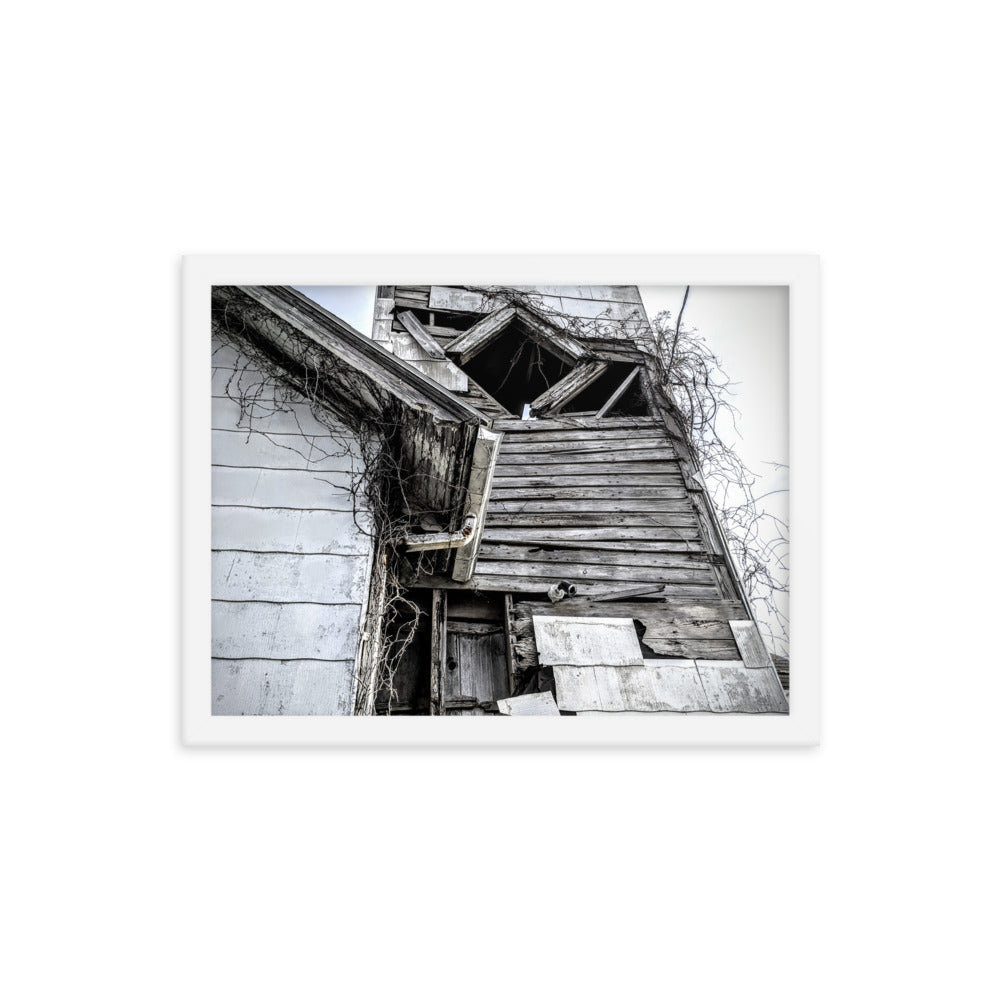 Abandoned church in a framed poster