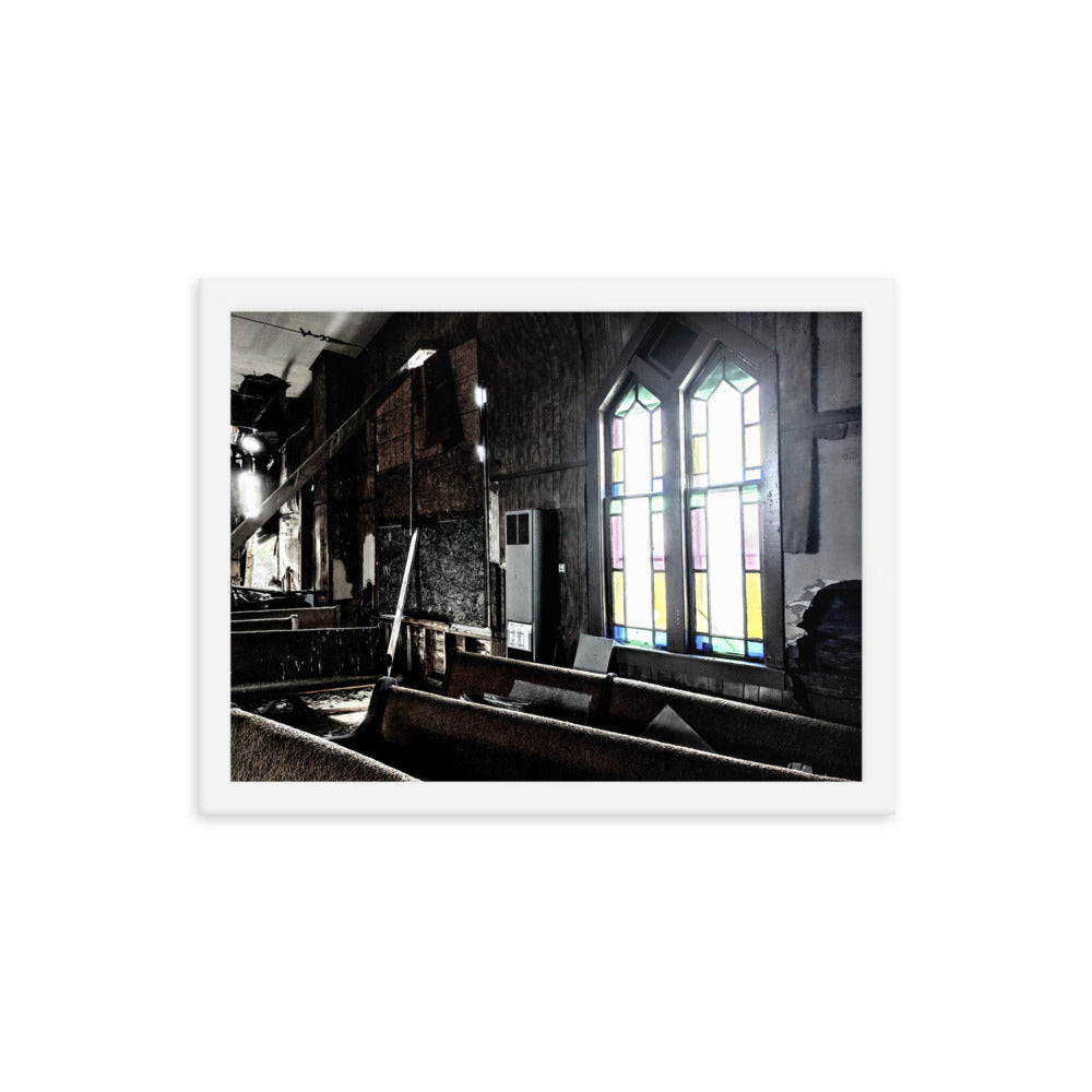 Abandoned church in a framed poster