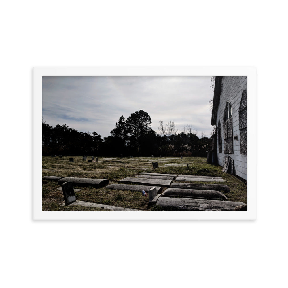 Abandoned cemetery in a framed poster