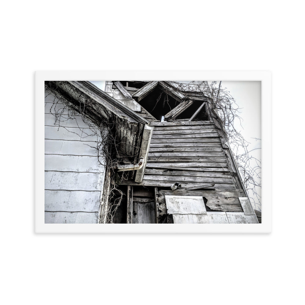 Abandoned church in a framed poster