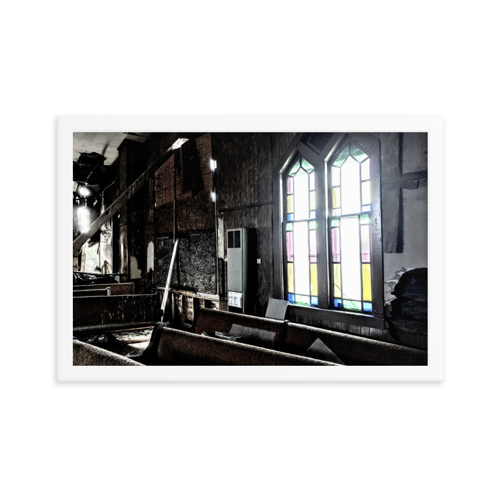 Abandoned church in a framed poster