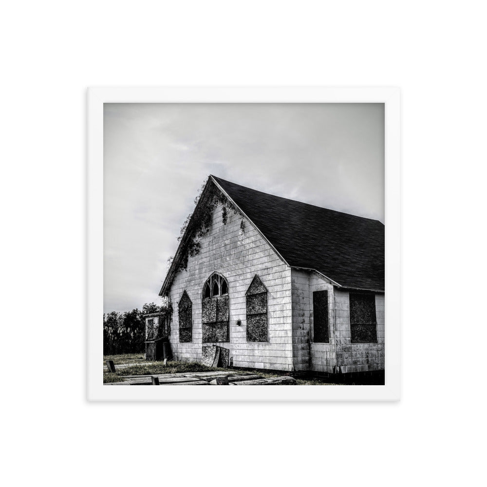 Abandoned church in a framed poster