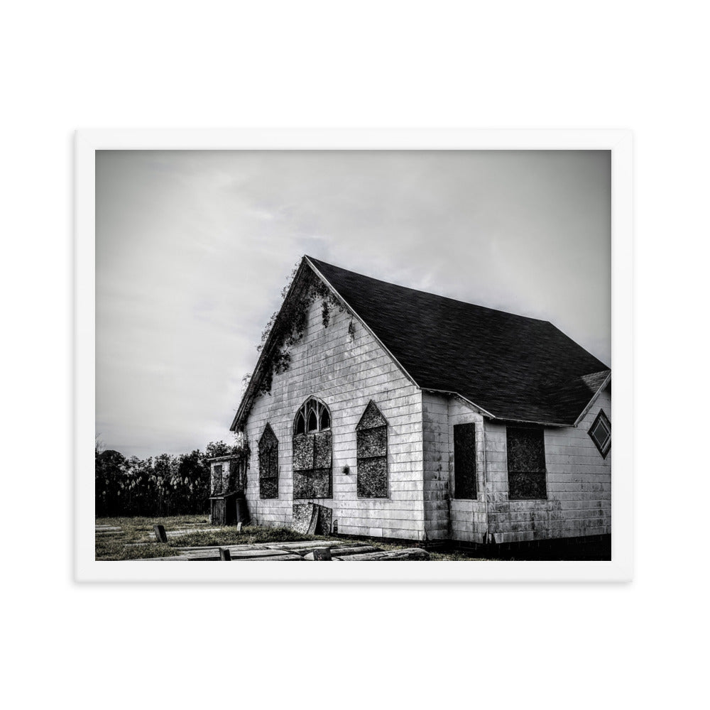 Abandoned church in a framed poster