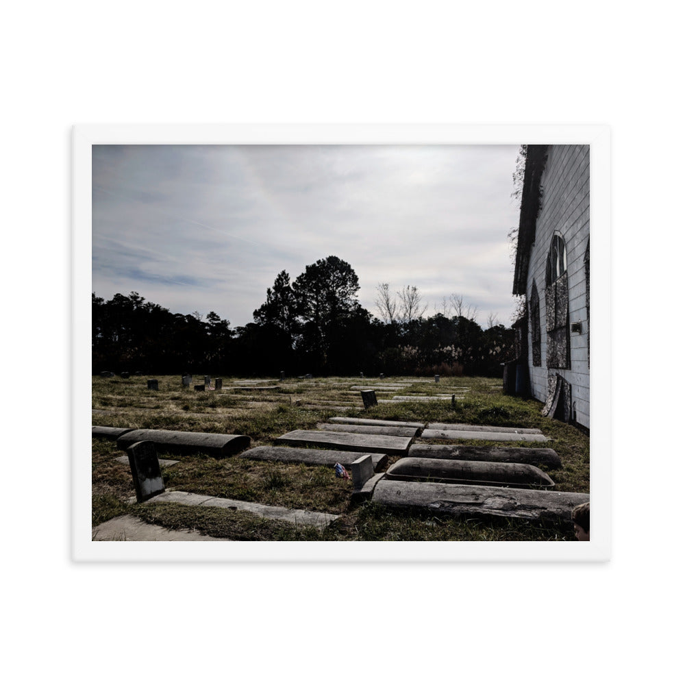 Abandoned cemetery in a framed poster