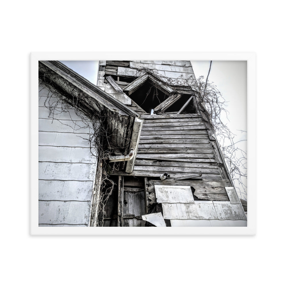 Abandoned church in a framed poster