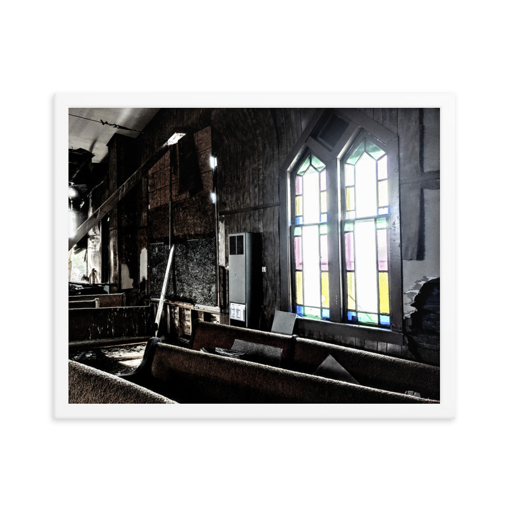 Abandoned church in a framed poster