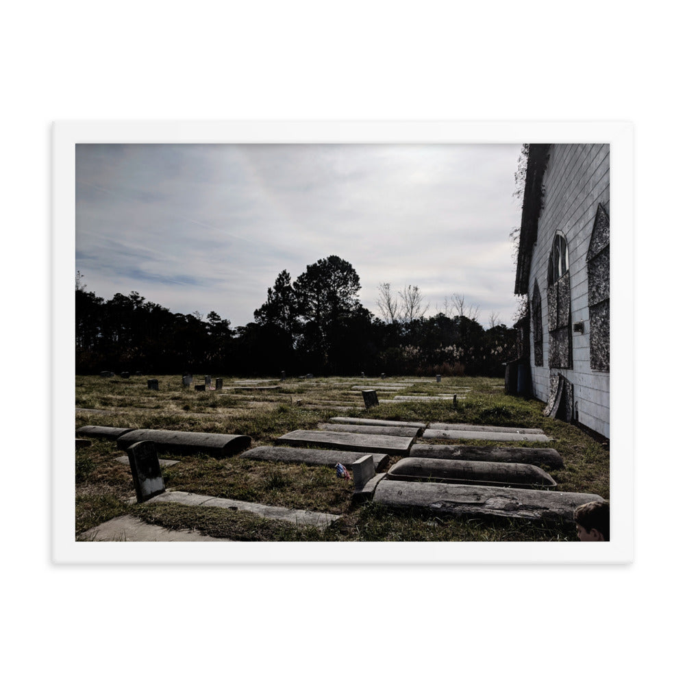 Abandoned cemetery in a framed poster