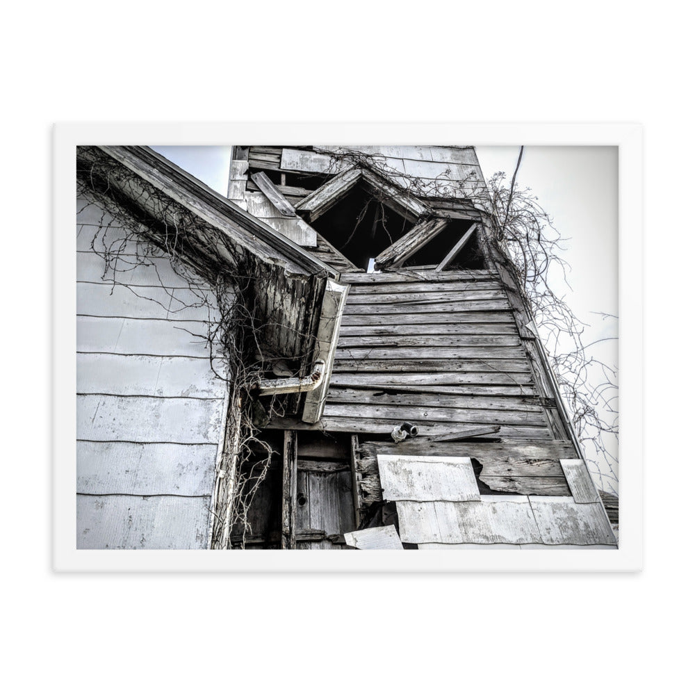 Abandoned church in a framed poster