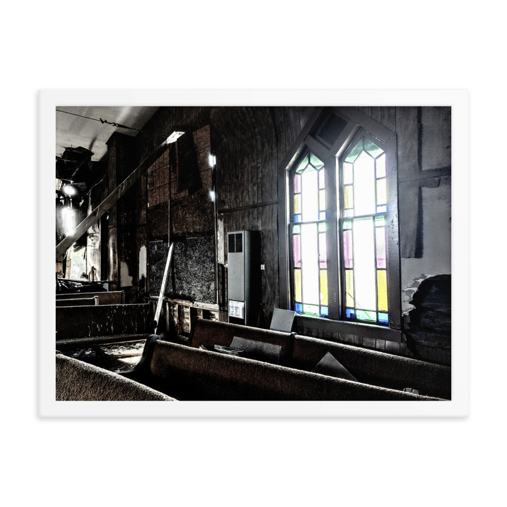 Abandoned church in a framed poster