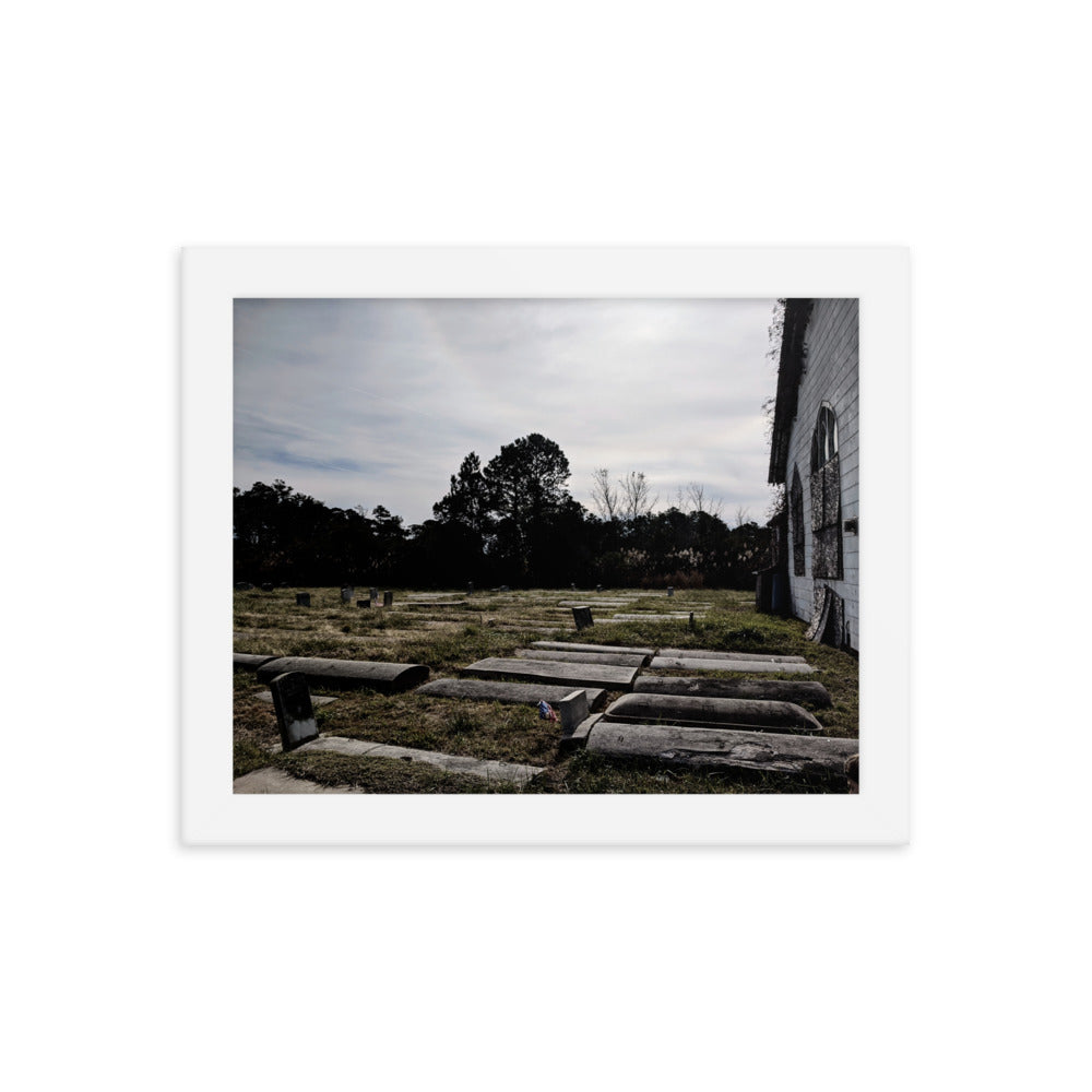 Abandoned cemetery in a framed poster