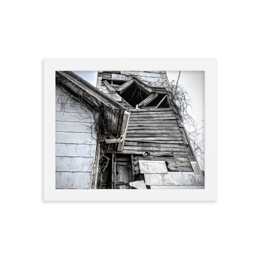 Abandoned church in a framed poster