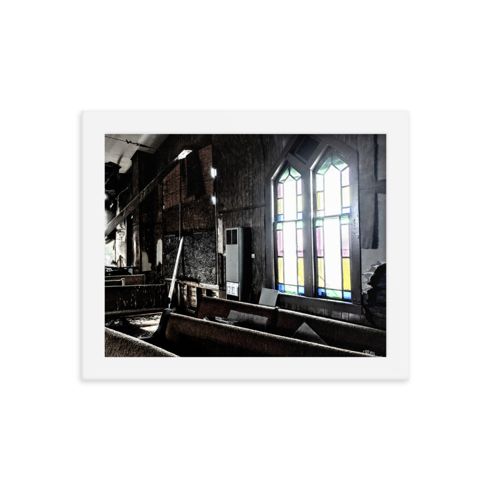 Abandoned church in a framed poster